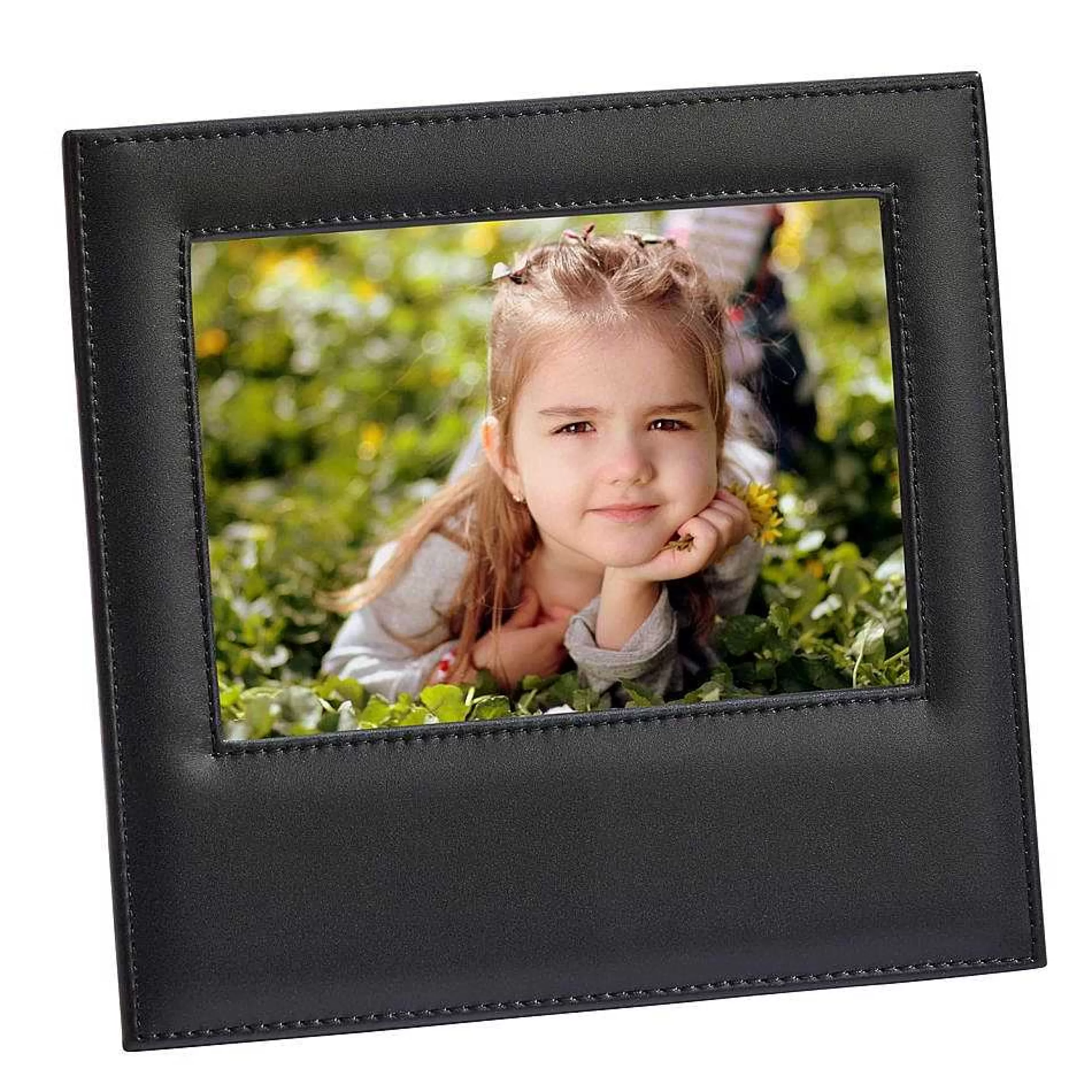 Creative Gifts International Black Leather Frame Holds 5" X 7" Photo Hot