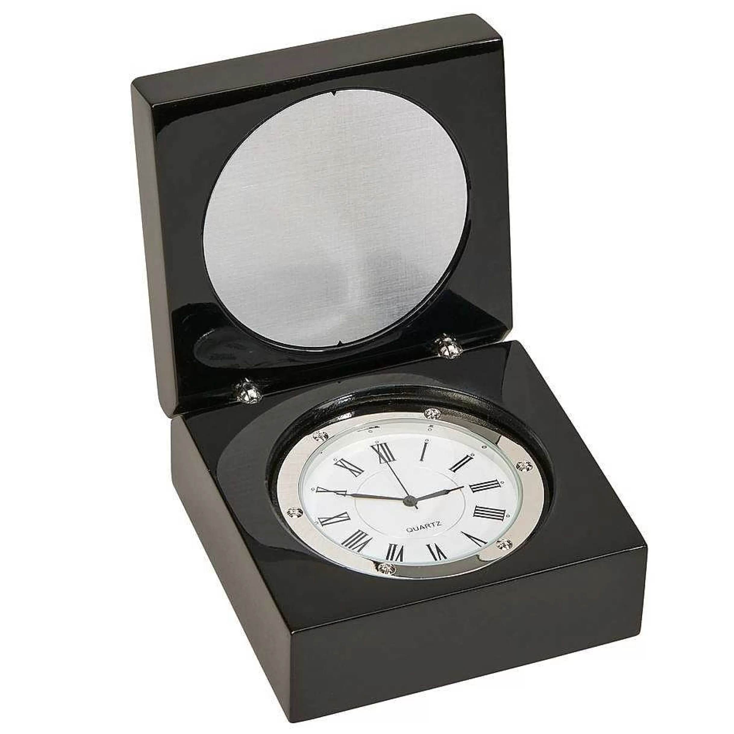 Creative Gifts International Black Square Wood Box With Clock & Engraving Plate Outlet