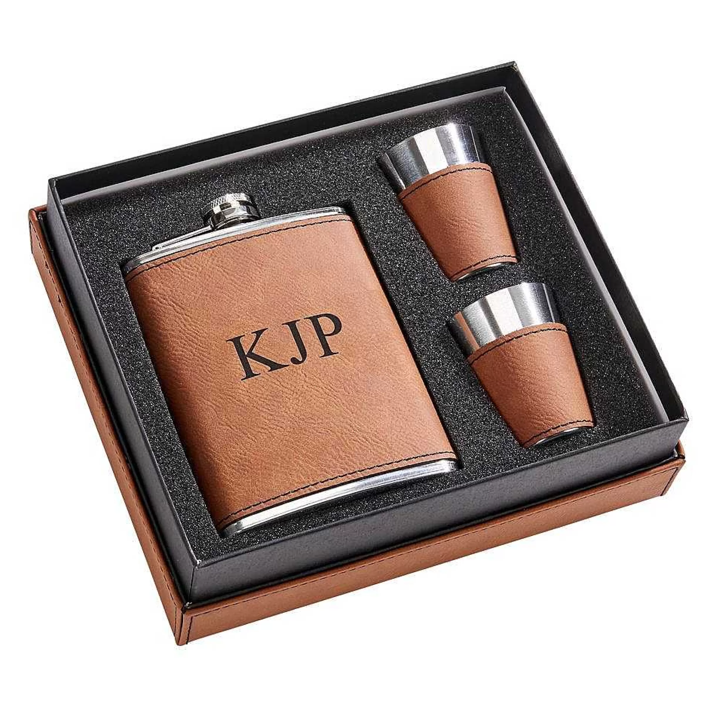 Creative Gifts International Leatherette Box/ 8 Oz Flask/2 Cups Caramel Discount