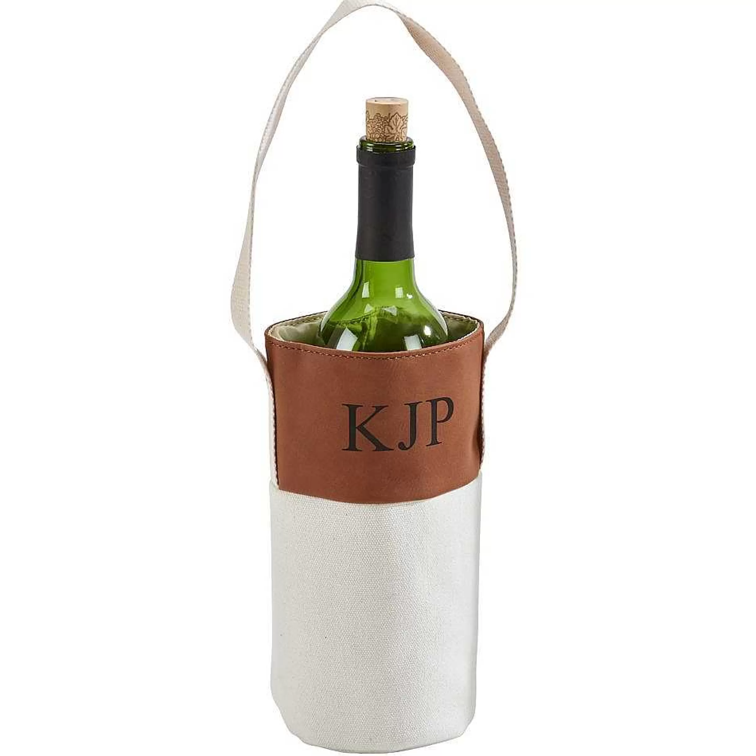 Creative Gifts International Leatherette/Canvas Caramel Wine Tote 16" Ht Fashion