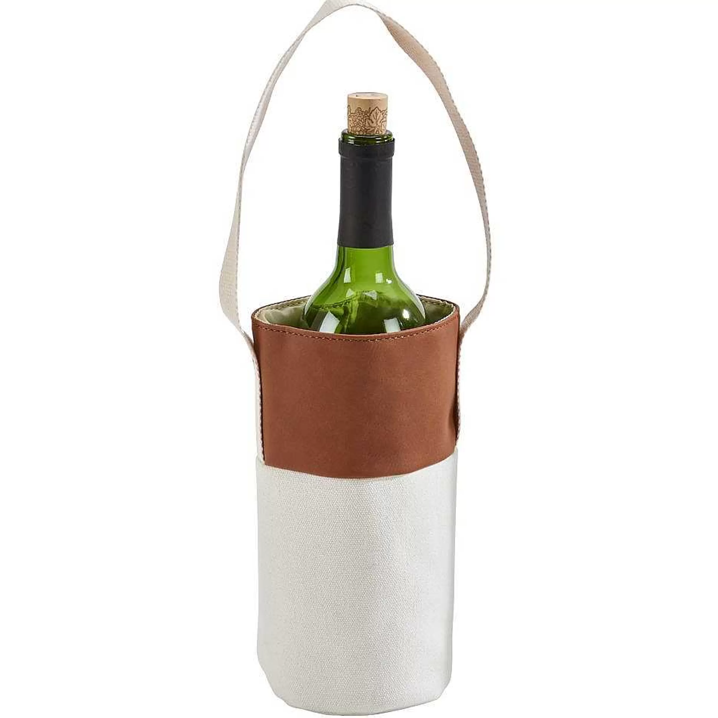 Creative Gifts International Leatherette/Canvas Caramel Wine Tote 16" Ht Fashion