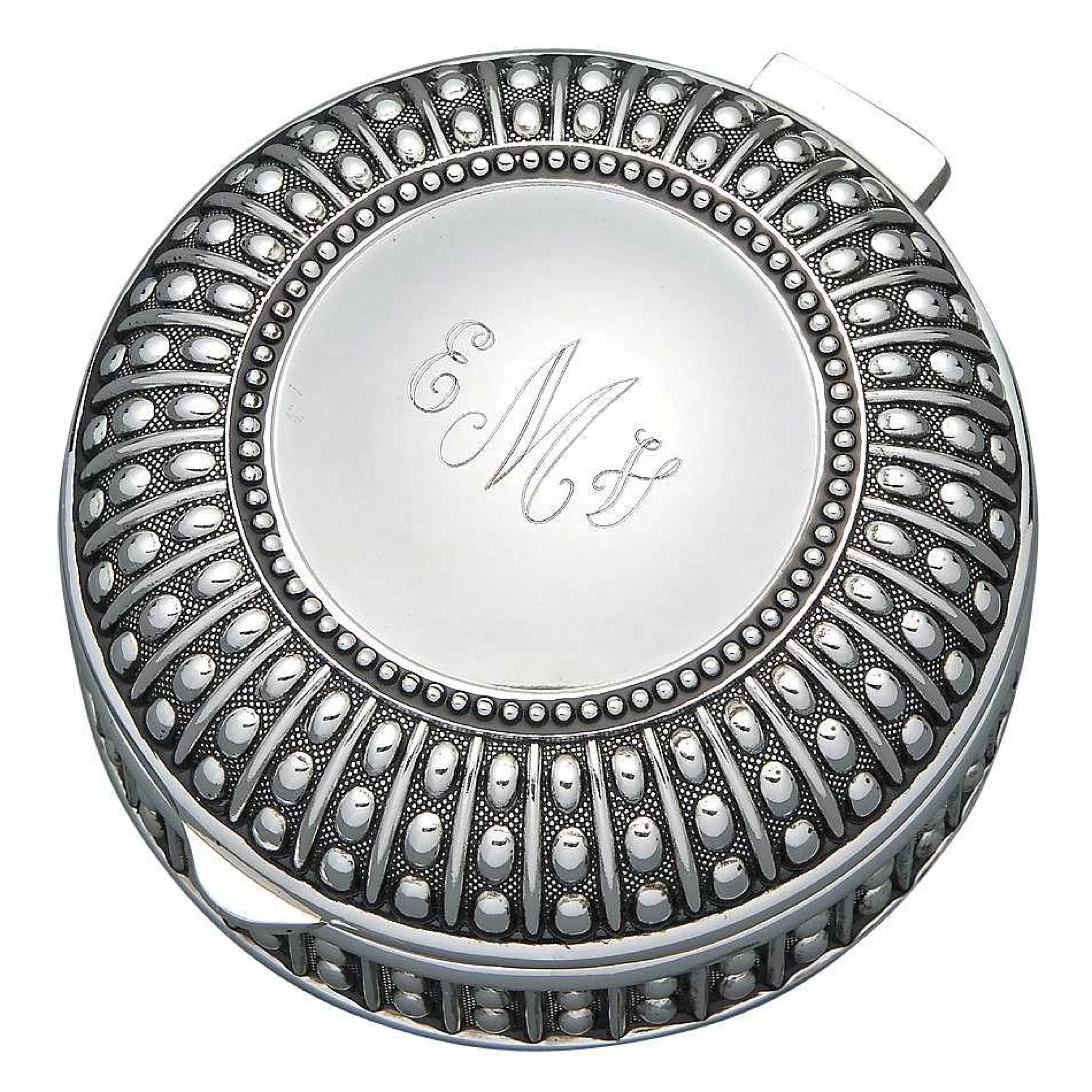 Creative Gifts International Silverplated Round Box With Beaded Antique Design, 3" Diameter Clearance