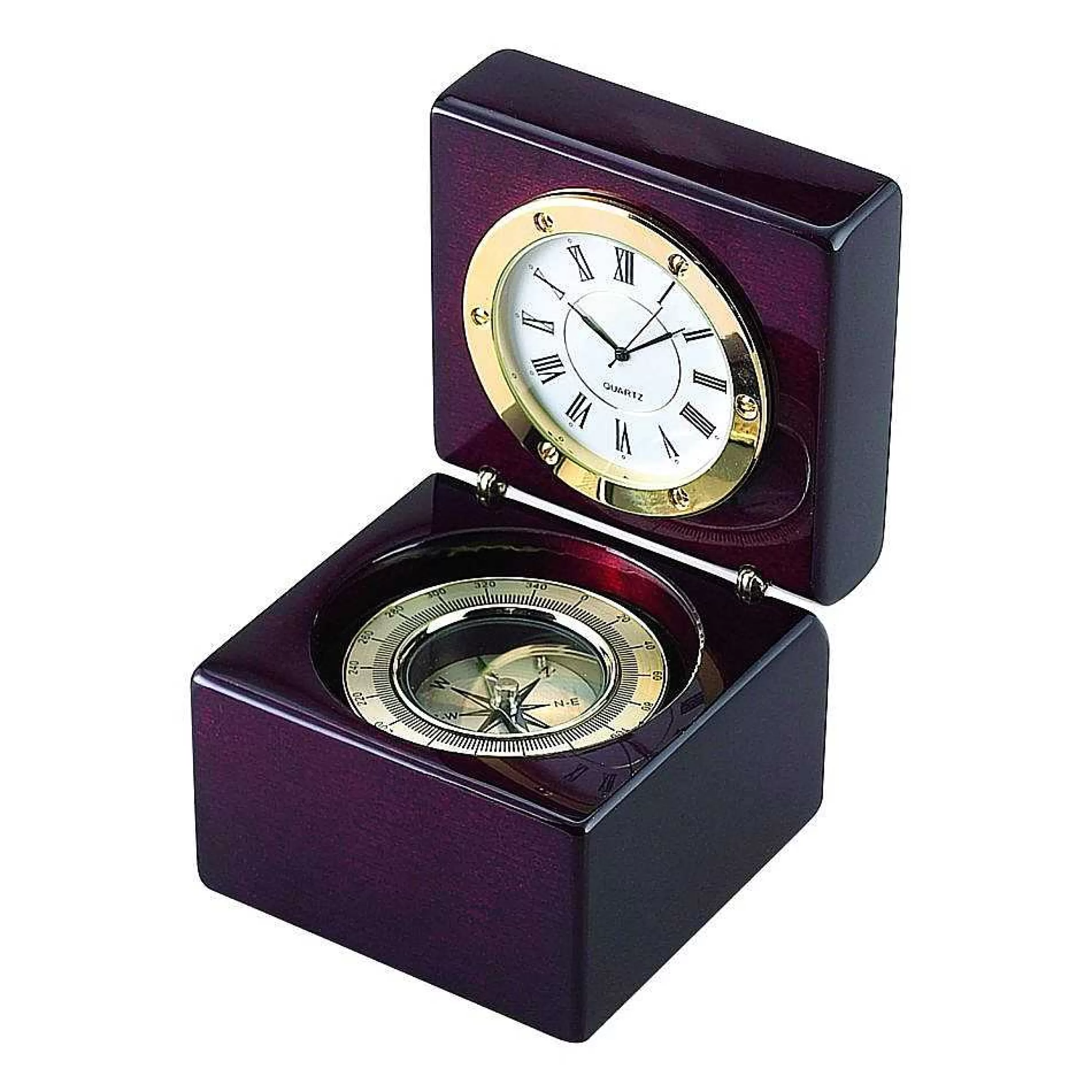 Creative Gifts International Square Wood Box With Clock & Compass In Piano Finish Best Sale